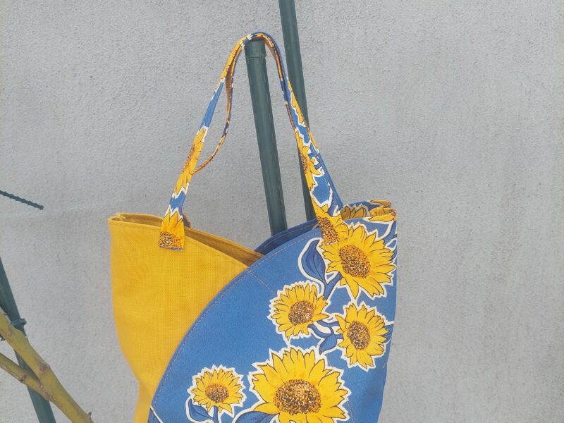 Sac porté main Tournesols Bleu & Jaune Moutarde