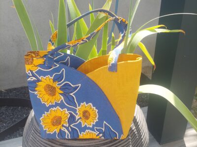 Sac porté main Tournesols Bleu & Jaune Moutarde