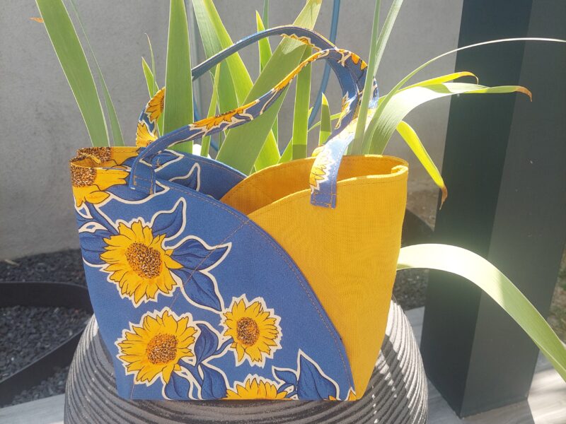 Sac porté main Tournesols Bleu & Jaune Moutarde